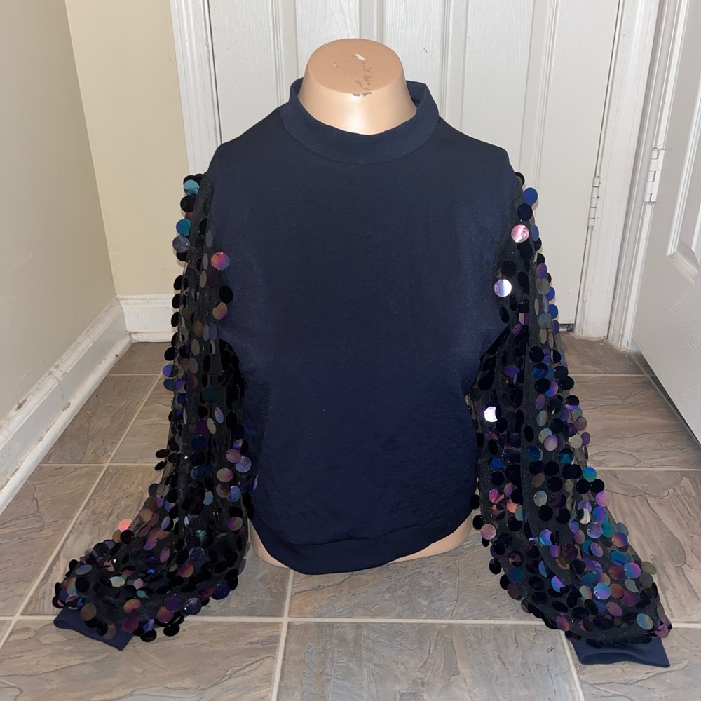Sweater top with sequin sleeves